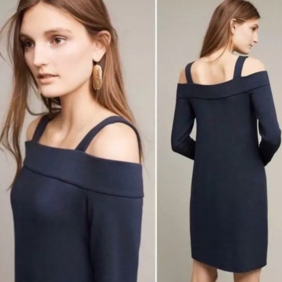 Anthropologie NWT Bailey/44 Metro Navy Blue Sweatshirt Cold Shoulder Dress S - Picture 1 of 11